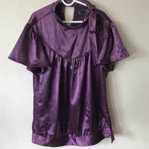 Purple Satin short sleeved Blouse- Only Worn Once!